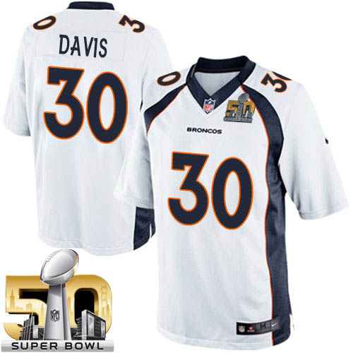 Youth Elite Terrell Davis Super Bowl L Nike Jersey White Road - #30 NFL Denver Broncos